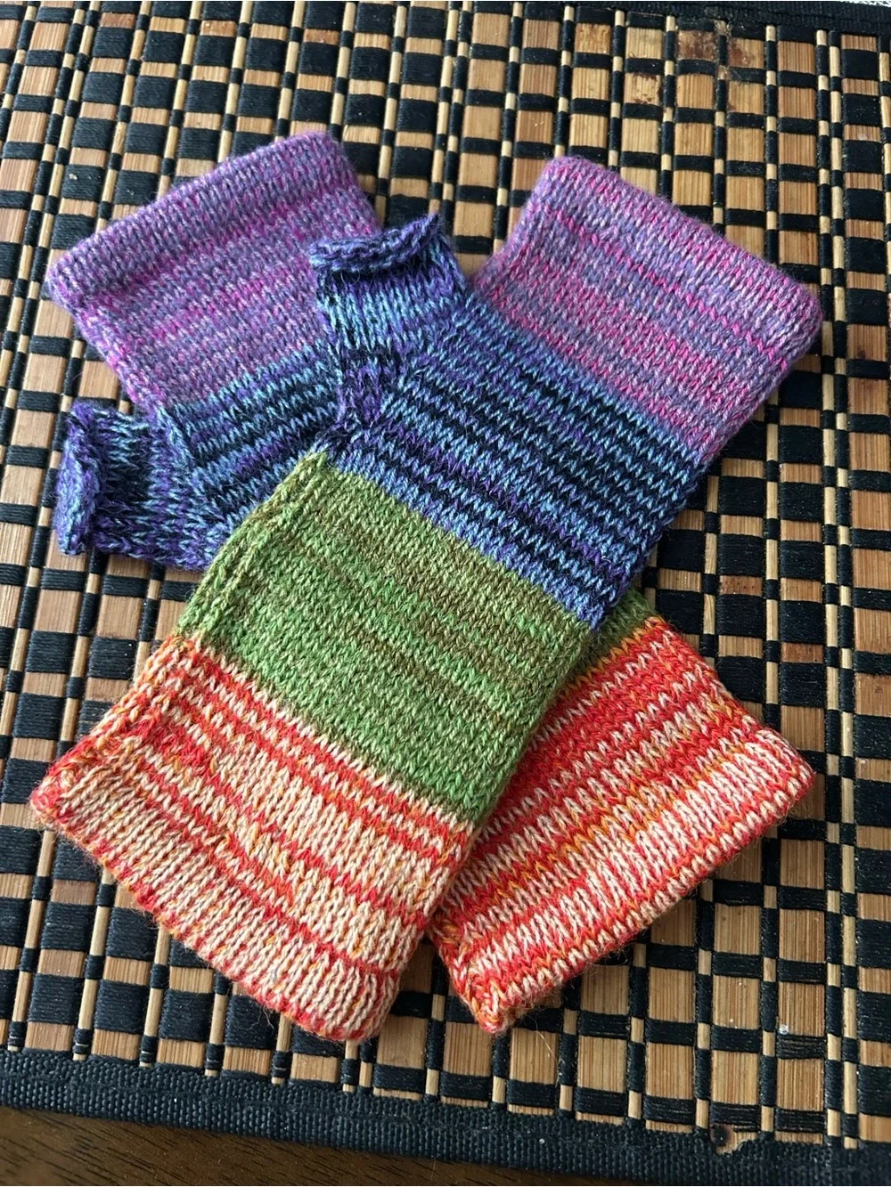 Hand-Knit Multicolor 100% alpaca Fingerless Gloves new